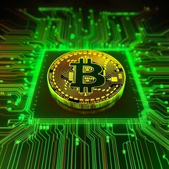 Bitcoin Cyber Security, Neon green, generative Ai 
