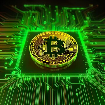 Bitcoin Cyber Security, Neon green, generative Ai 
