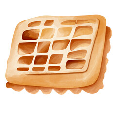 Watercolor delicious tasty waffle painting isolated on white background. Hand drawn dessert watercolor illustration