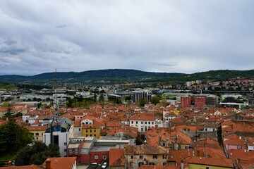 View of the town of Koper in Slovenia with hills behind