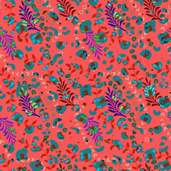 Aztec Leopard Animal Skin Orange Blue Pop Pattern Design Artwork