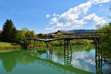 Crumbling wooden bridge at Kostanjevica na Krki in Dolenjska, Slovenia