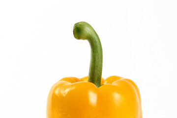 Yellow bell pepper with green stem on white BG