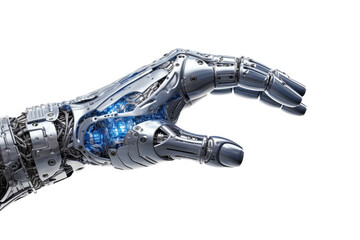 Close-up of hand of a cyborg on white background, Generative AI