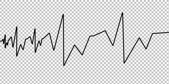 Medical electrocardiogram wave, flat icon, black on transparent background