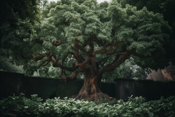 Picture of a thriving tree with lush green leaves. Generative AI