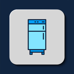 Filled outline Refrigerator icon isolated on blue background. Fridge freezer refrigerator. Household tech and appliances. Vector