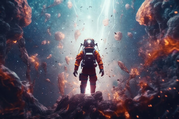 Obraz na płótnie Canvas space collision, Astronaut with sci-fi theme background