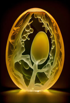 Translucent dinosaur egg with an embryo inside. Generative AI.