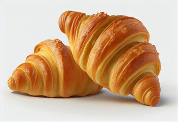Croissants placed on a white background in authentic detail style hyper realistic Generative AI