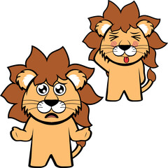 lion character cartoon standing funny expressions pack illustration in vector format