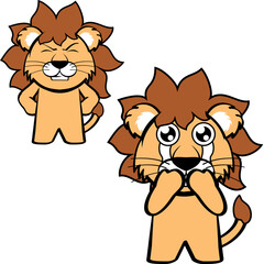 lion character cartoon standing funny expressions pack illustration in vector format