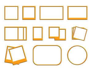 Realistic 3D picture frame collection with shadows isolated on transparent background. Blank frame border mockups.