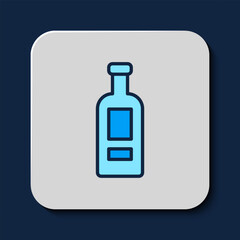 Filled outline Glass bottle of vodka icon isolated on blue background. Vector