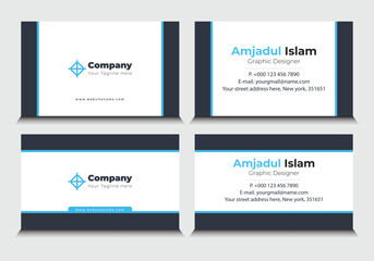 Modern creative white business card template corporate business card blue black and white