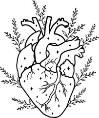 Human heart with wild flowers