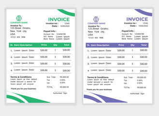 Business Minimal Corporate Invoice design template vector illustration bill form price . Creative template and stationery design payment agreement design template Cash Memo, Vector Quotation Design
