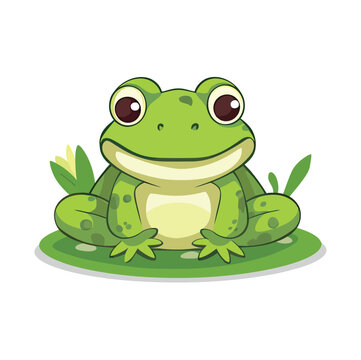 Cheerful Cartoon Frog Character in Vibrant Colors on Isolated White Background - Fun and Playful Frog Illustration for Children's Designs, Educational Materials