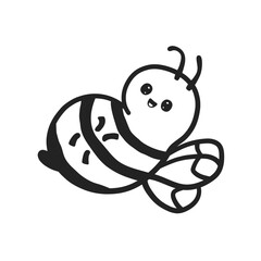 Cute bee with funny kawaii face in linear style. Png on transparent background, vector Illustration