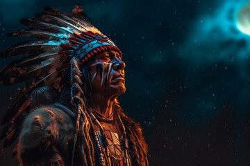 Discovering the Wisdom - A Male Native American Chief's Profile Created by AI