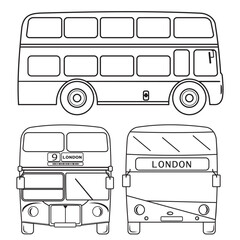 Double-decker London bus city transport double decker sightseeing contour outline line icon black color vector illustration image thin flat style - obrazy, fototapety, plakaty