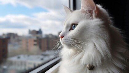 Window to a Brighter Tomorrow A Beautiful Cat Looking Out and Seeking a Promising Future, Generative AI