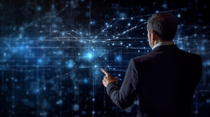 business investment growth management concept on virtual screens, a businessman is in front of a virtual screen. planning the future development of the data graph on the network structure of the busin