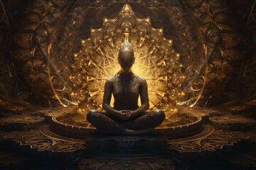 meditation yoga spiritual pose chakra zen peace aura energy silhouette. Generative AI.