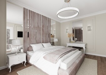 Sypialnia, pastelowe kolory. © Boena