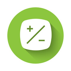 White Exposure compensation icon isolated with long shadow. Green circle button. Vector