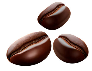 three coffee grains on a transparent background