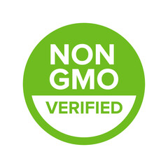 Non GMO verified label. GMO free icon. No GMO design element for tags, product packag, food symbol, emblems, stickers. Healthy food concept. Vector illustration - obrazy, fototapety, plakaty