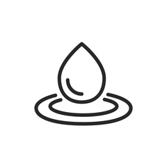 Water Drop Sign: Vector Outline Icon of a Droplet with Ripple Effect Symbolizing Purity and Hydration.