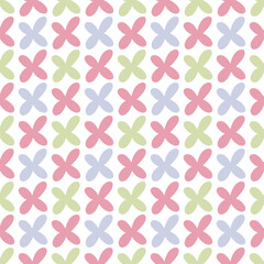 Seamless pattern with geometric multicolored doodles - multicolored flowers on a white background. Modern background in a flat style. For printing on fabric, wallpaper, paper, curtains.