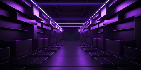 empty glowing room  geometric with neon lighting .Generative Ai
