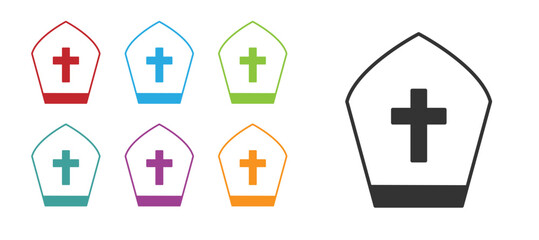 Black Pope hat icon isolated on white background. Christian hat sign. Set icons colorful. Vector