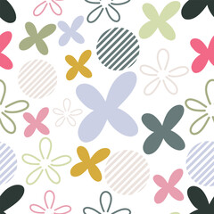 Handmade seamless steel texture. Multicolored flowers. Modern background in a flat style. For printing on fabric, wallpaper, paper, curtains, wrapping paper.