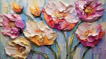 Flower art. Oil painting of flowers. Stunning impasto painting. Generative AI.