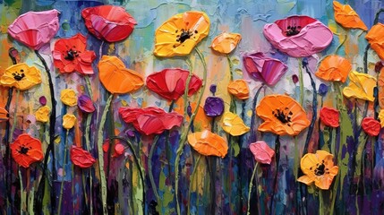 Flower art. Oil painting of flowers. Stunning impasto painting. Generative AI.