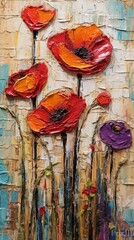 Flower art. Oil painting of flowers. Stunning impasto painting. Generative AI.
