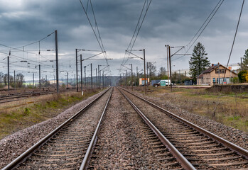 Fototapeta na wymiar double track railway in the countryside