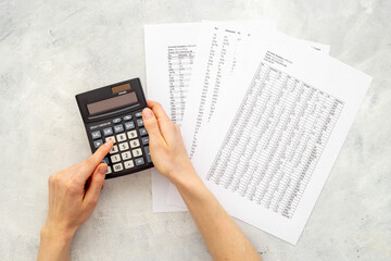 Financial accounting work with calculator. Business planning concept