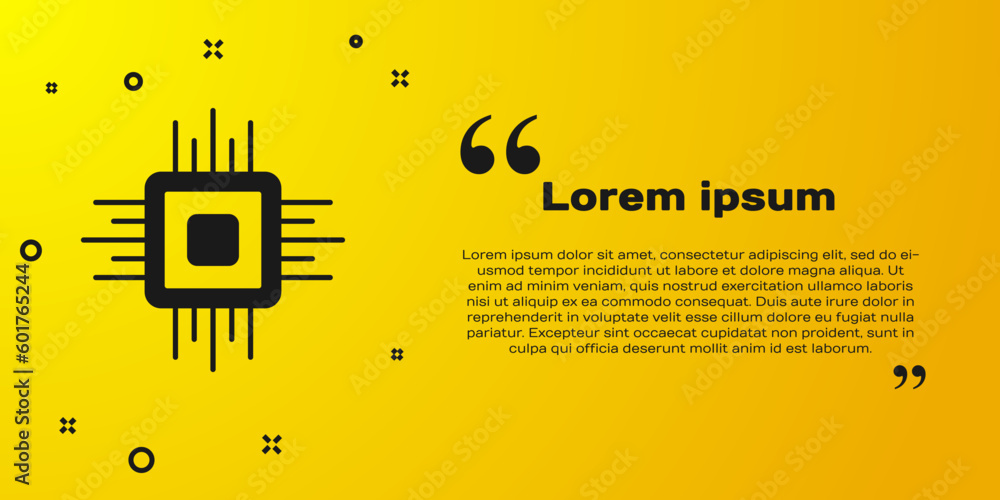 Aufkleber black computer processor with microcircuits cpu icon isolated on yellow background. chip or cpu with