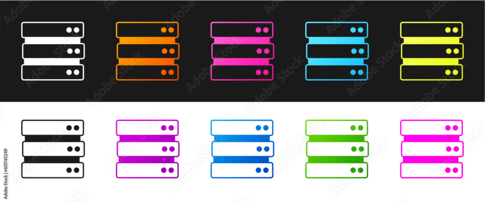 Aufkleber set server, data, web hosting icon isolated on black and white background. vector