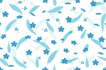 Fototapeta na wymiar Illustration, The forget me not flower with soft blue leaves on white background.