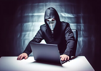 Hacker with hoodie. Concept of dark web, cybercrime, cyberattack. AI generated image