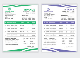 Business Minimal Corporate Invoice design template vector illustration bill form price . Creative template and stationery design payment agreement design template Cash Memo, Vector Quotation Design