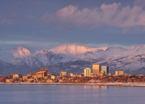 Anchorage  Alaska view at golden hour