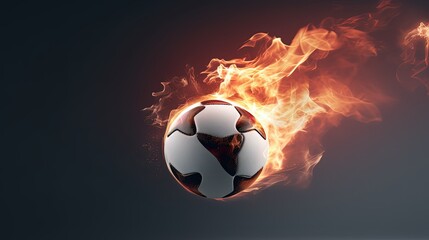 Naklejka premium sport banner, copy space Soccer ball in fire, hot football match illustration by ai generative