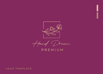 Logo Design of Hand Drawn Botanical Plant. Vintage and Luxury Modern Vector Line Design Template